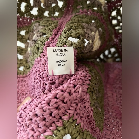Tory Burch Pink & Green Raffia Hand Crochet Tote Bag - Picture 8 of 8